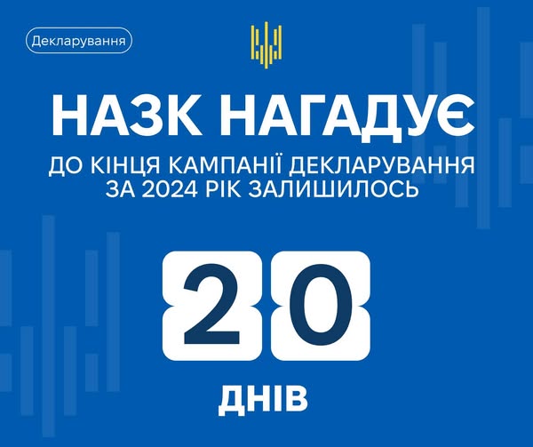 20 днів до завершення кампанії декларування публічних службовців